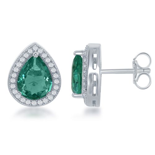 Green Pear-shaped Cuibic Zirconia with Halo Earrings